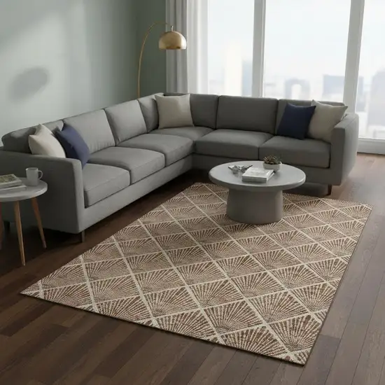 Rust And Beige Abstract Geometric Washable Area Rug With UV Protection Photo 2