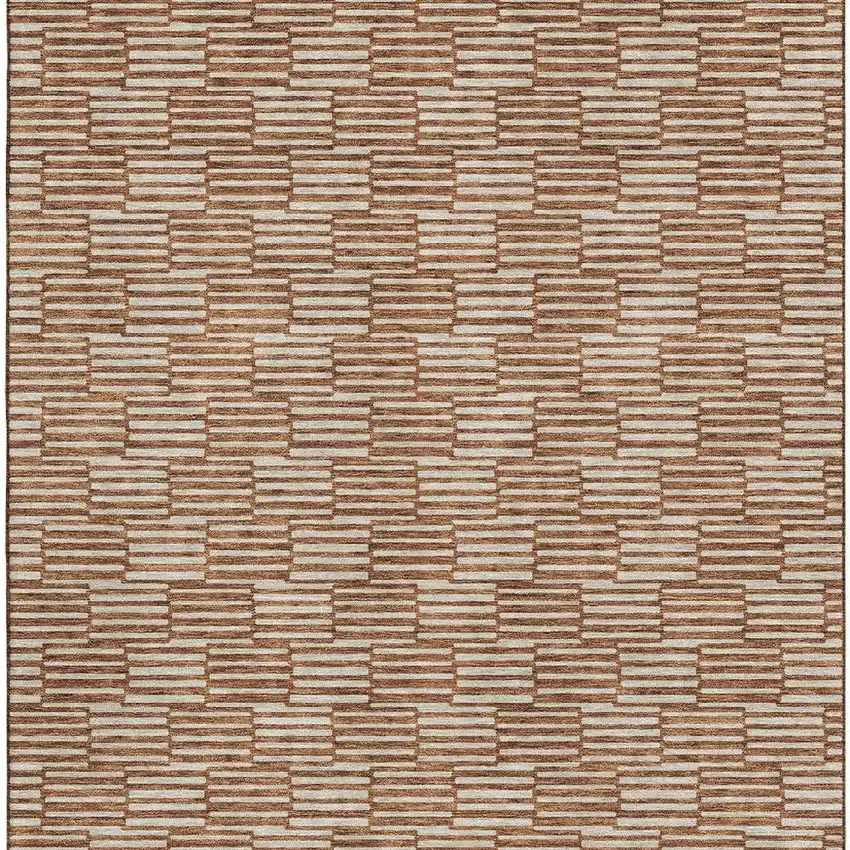 Rust And Beige Abstract Geometric Washable Area Rug With UV Protection Photo 3
