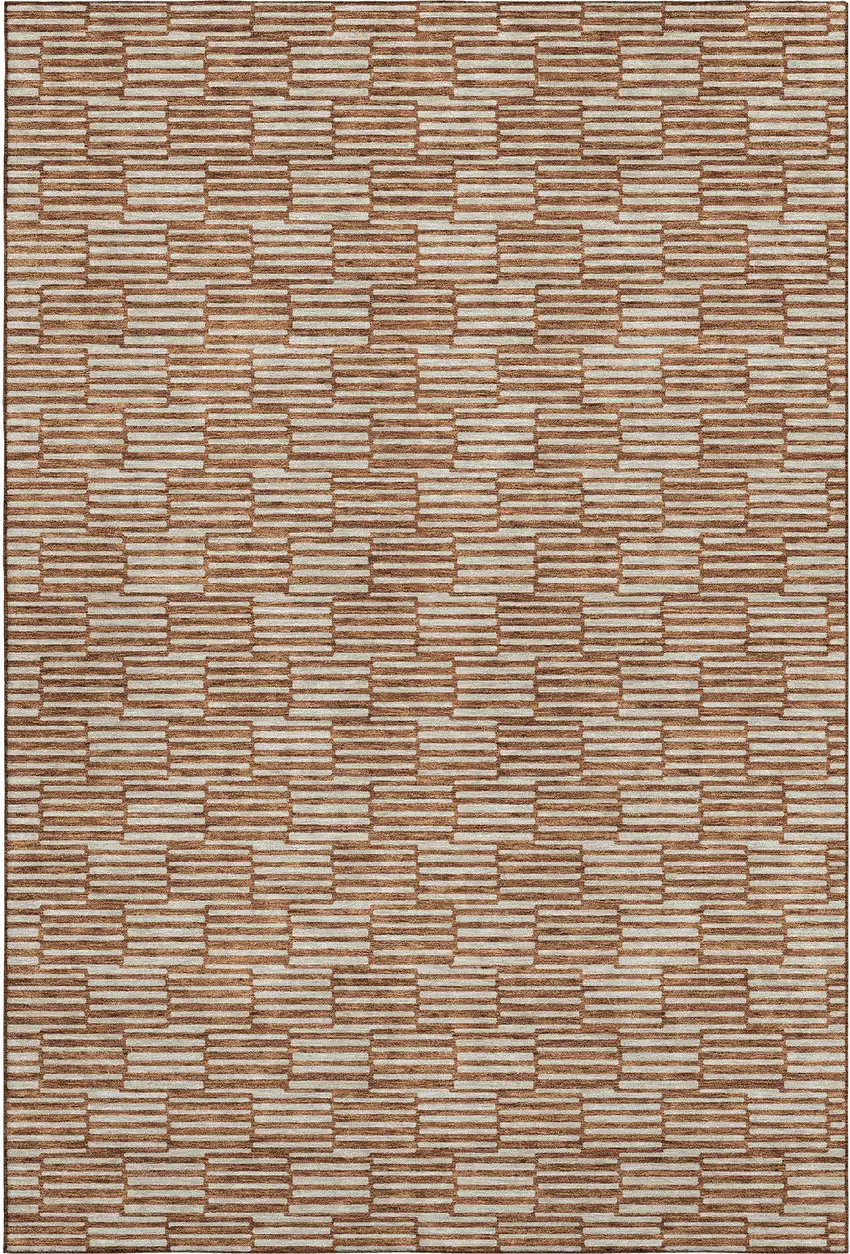Rust And Beige Abstract Geometric Washable Area Rug With UV Protection Photo 1