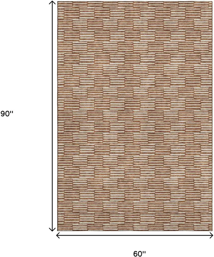 Rust And Beige Abstract Geometric Washable Area Rug With UV Protection Photo 3