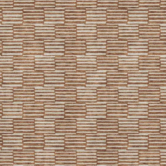 Rust And Beige Abstract Geometric Washable Area Rug With UV Protection Photo 3