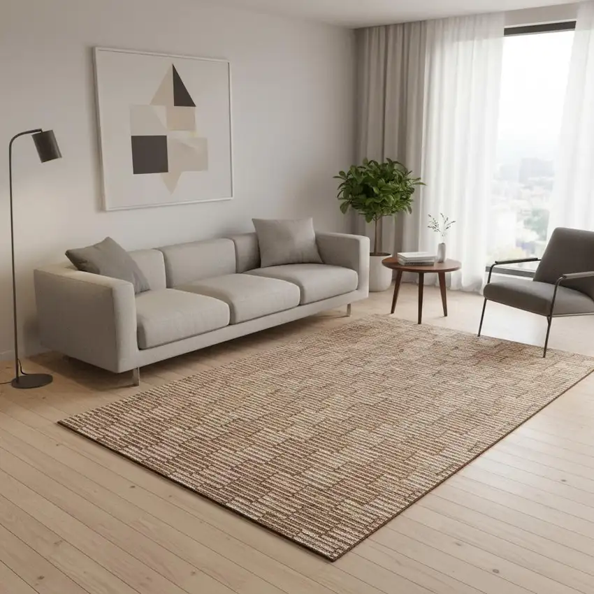 Rust And Beige Abstract Geometric Washable Area Rug With UV Protection Photo 2