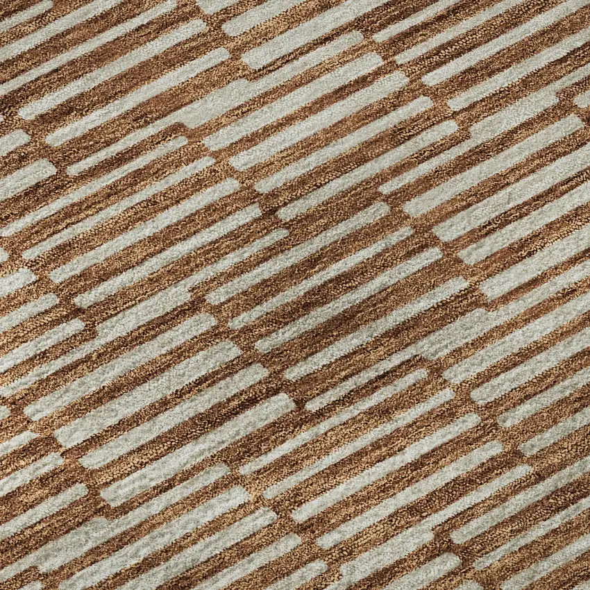 Rust And Beige Abstract Geometric Washable Area Rug With UV Protection Photo 9