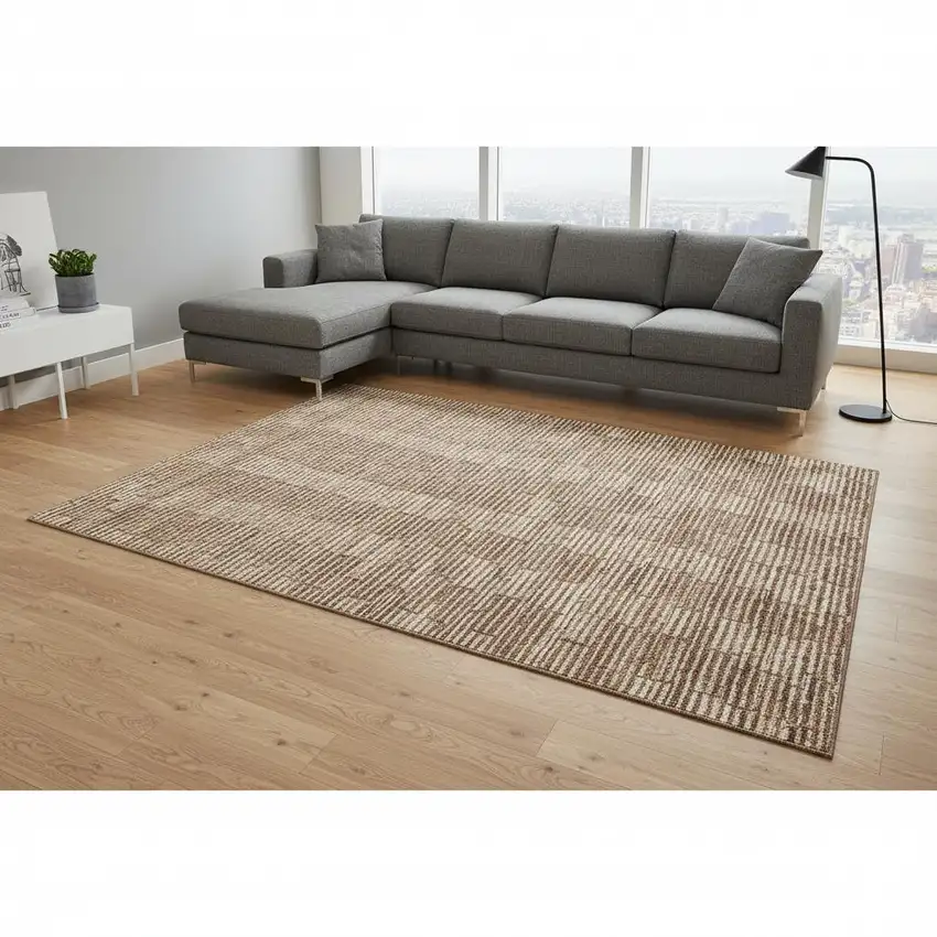 Rust And Beige Abstract Geometric Washable Area Rug With UV Protection Photo 2