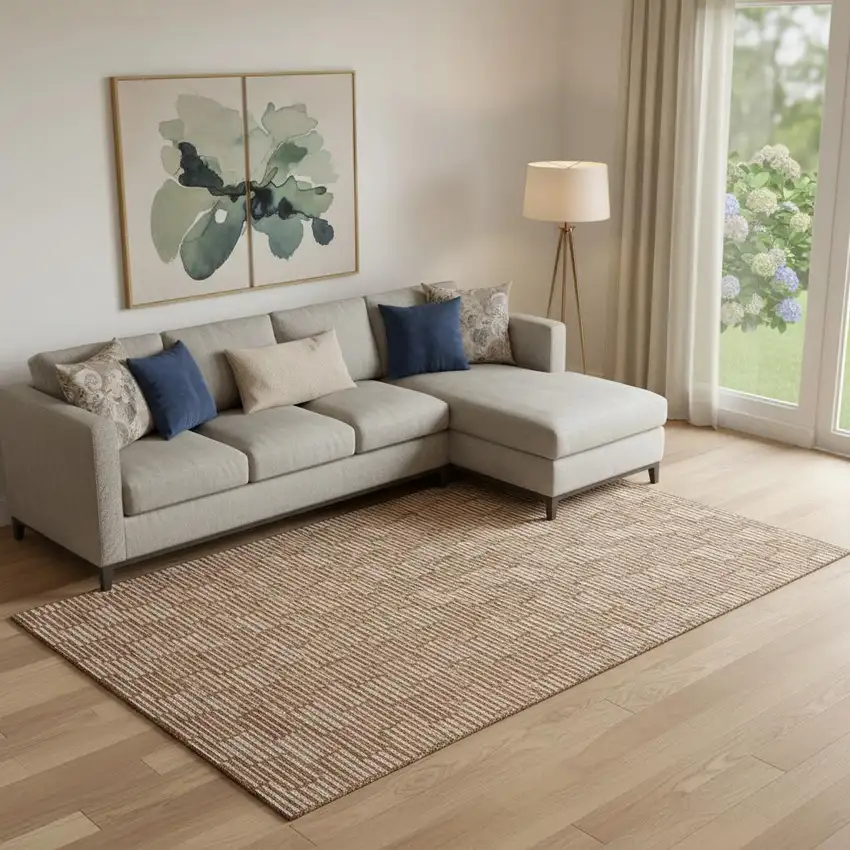 Rust And Beige Abstract Geometric Washable Area Rug With UV Protection Photo 1