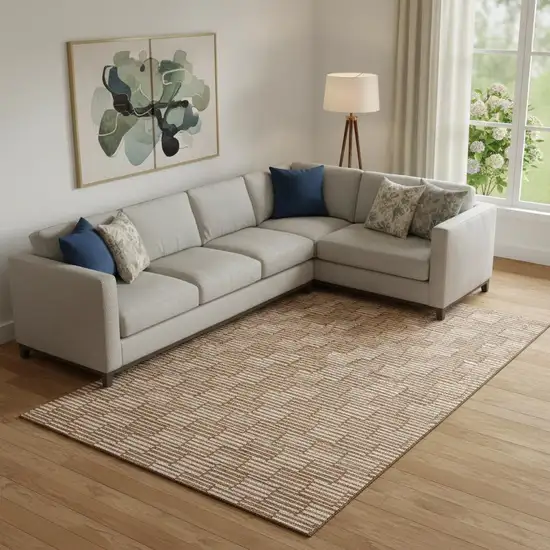 Rust And Beige Abstract Geometric Washable Area Rug With UV Protection Photo 1