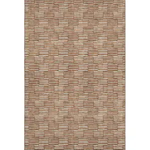 Photo of Rust And Beige Abstract Geometric Washable Area Rug With UV Protection