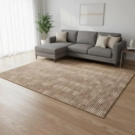 Rust And Beige Abstract Geometric Washable Area Rug With UV Protection Photo 2