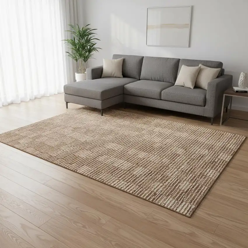 Rust And Beige Abstract Geometric Washable Area Rug With UV Protection Photo 2