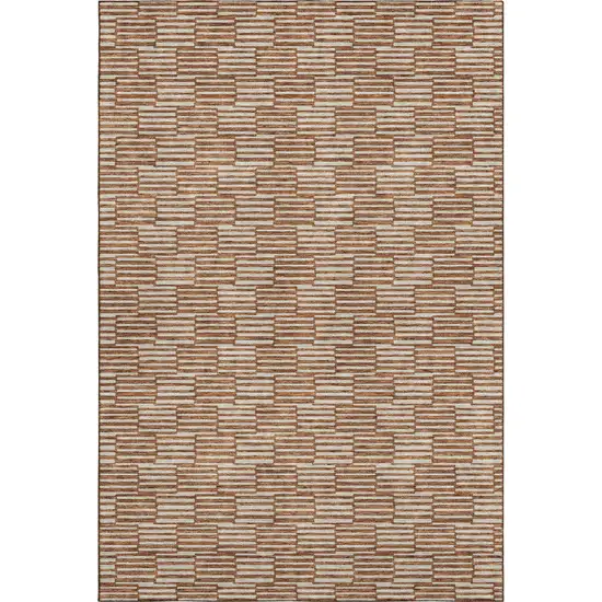 Rust And Beige Abstract Geometric Washable Area Rug With UV Protection Photo 1