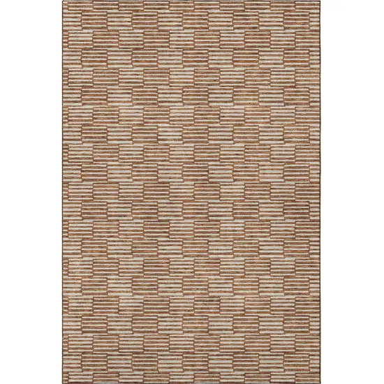 Rust And Beige Abstract Geometric Washable Area Rug With UV Protection Photo 4