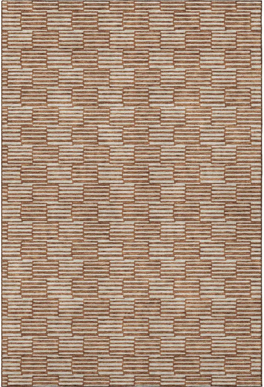 Rust And Beige Abstract Geometric Washable Area Rug With UV Protection Photo 4
