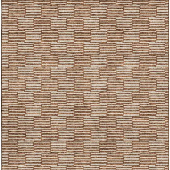 Rust And Beige Abstract Geometric Washable Area Rug With UV Protection Photo 3