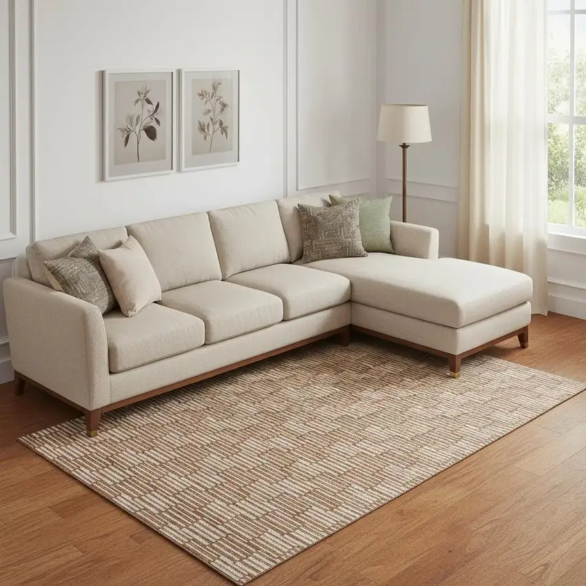 Rust And Beige Abstract Geometric Washable Area Rug With UV Protection Photo 1