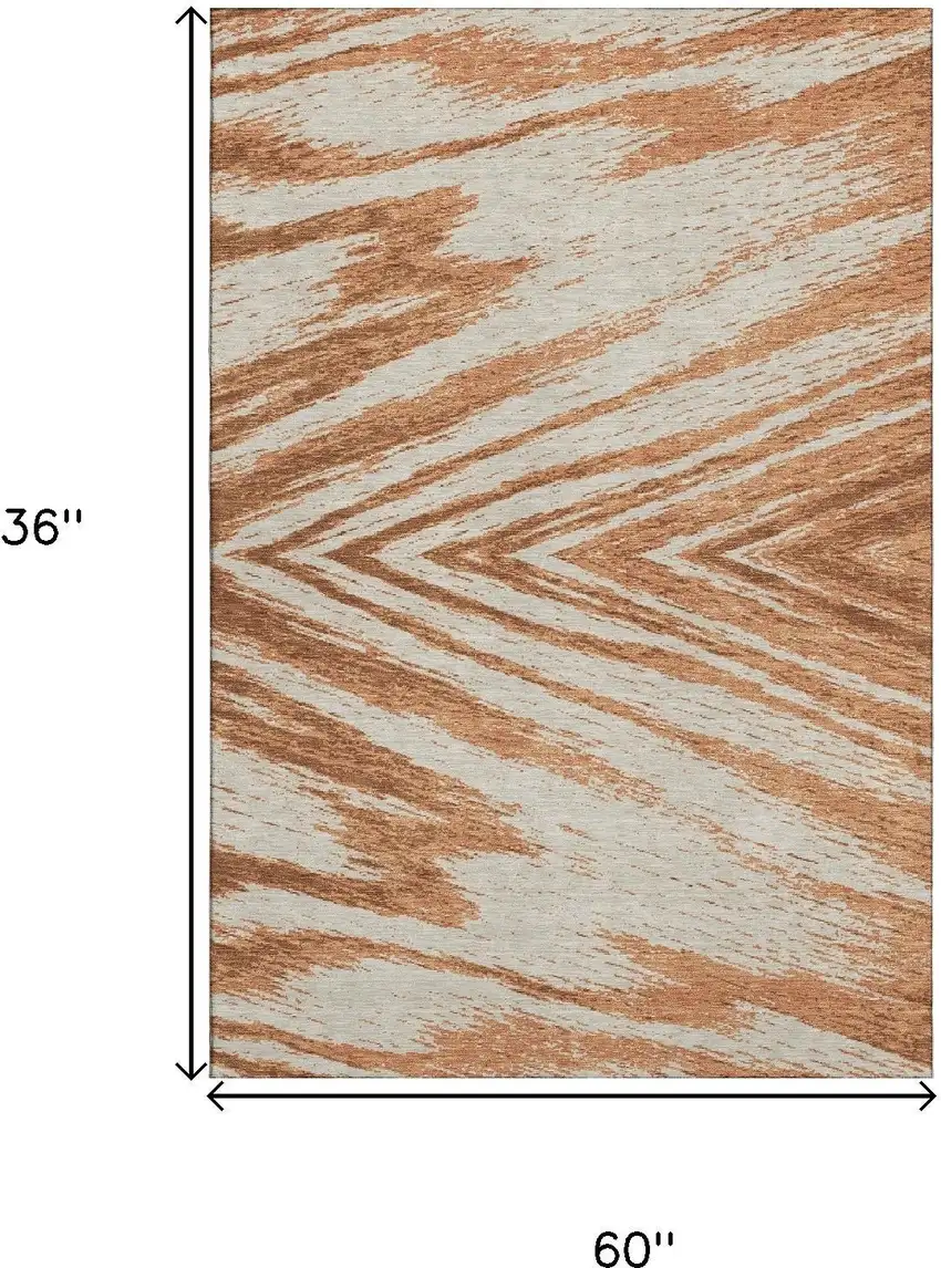 Rust And Beige Abstract Washable Area Rug With UV Protection Photo 3