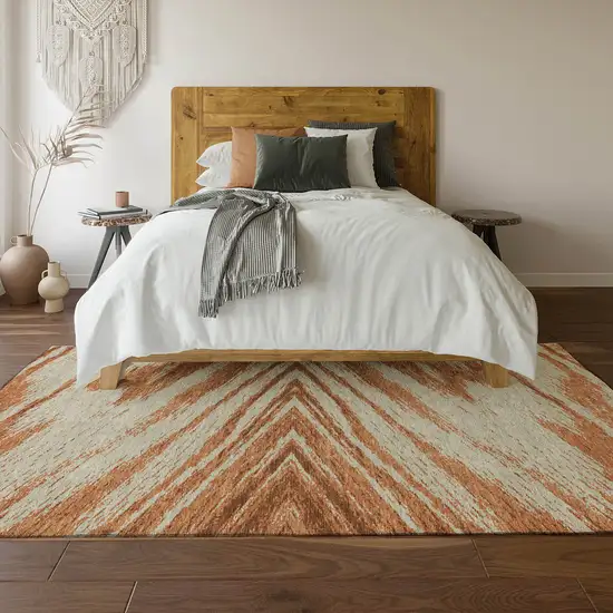 Rust And Beige Abstract Washable Area Rug With UV Protection Photo 5