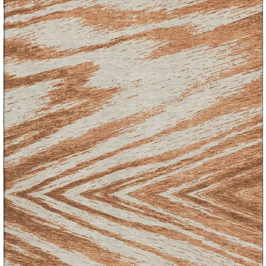 Rust And Beige Abstract Washable Area Rug With UV Protection Photo 5