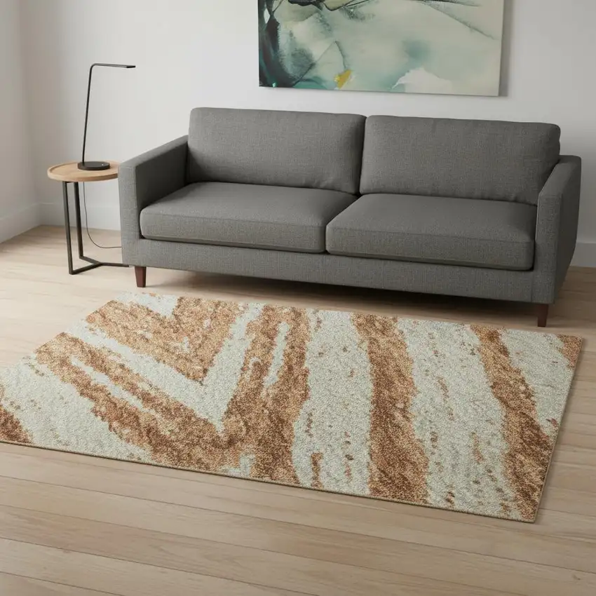 Rust And Beige Abstract Washable Area Rug With UV Protection Photo 2