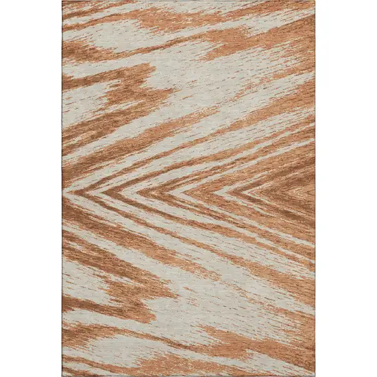Rust And Beige Abstract Washable Area Rug With UV Protection Photo 5