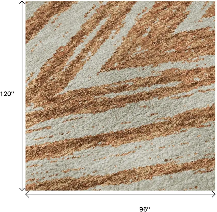 Rust And Beige Abstract Washable Area Rug With UV Protection Photo 9