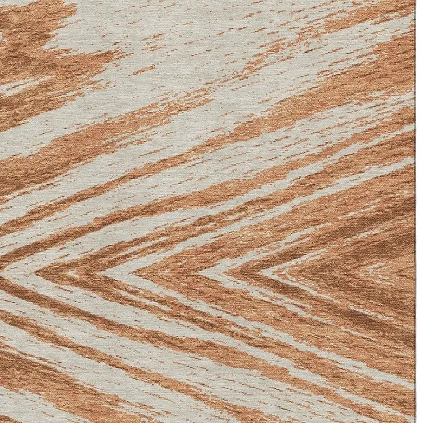 Rust And Beige Abstract Washable Area Rug With UV Protection Photo 8