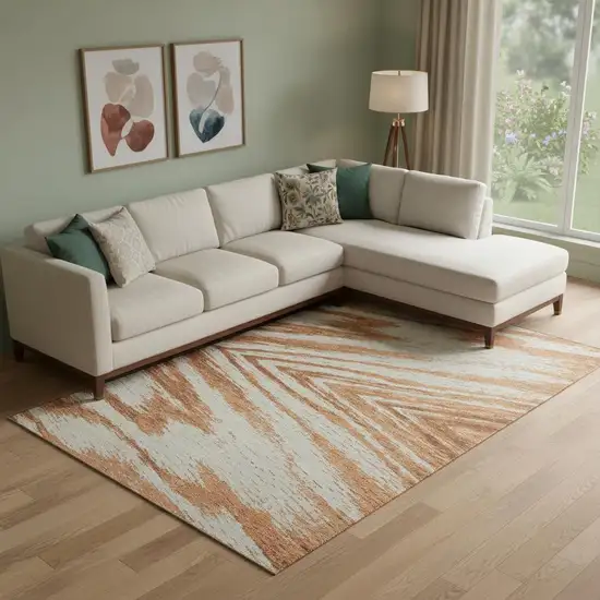 Rust And Beige Abstract Washable Area Rug With UV Protection Photo 1