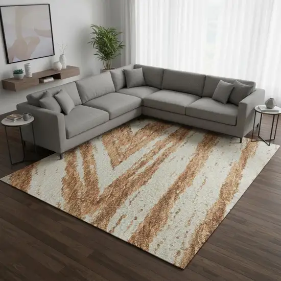 Rust And Beige Abstract Washable Area Rug With UV Protection Photo 2