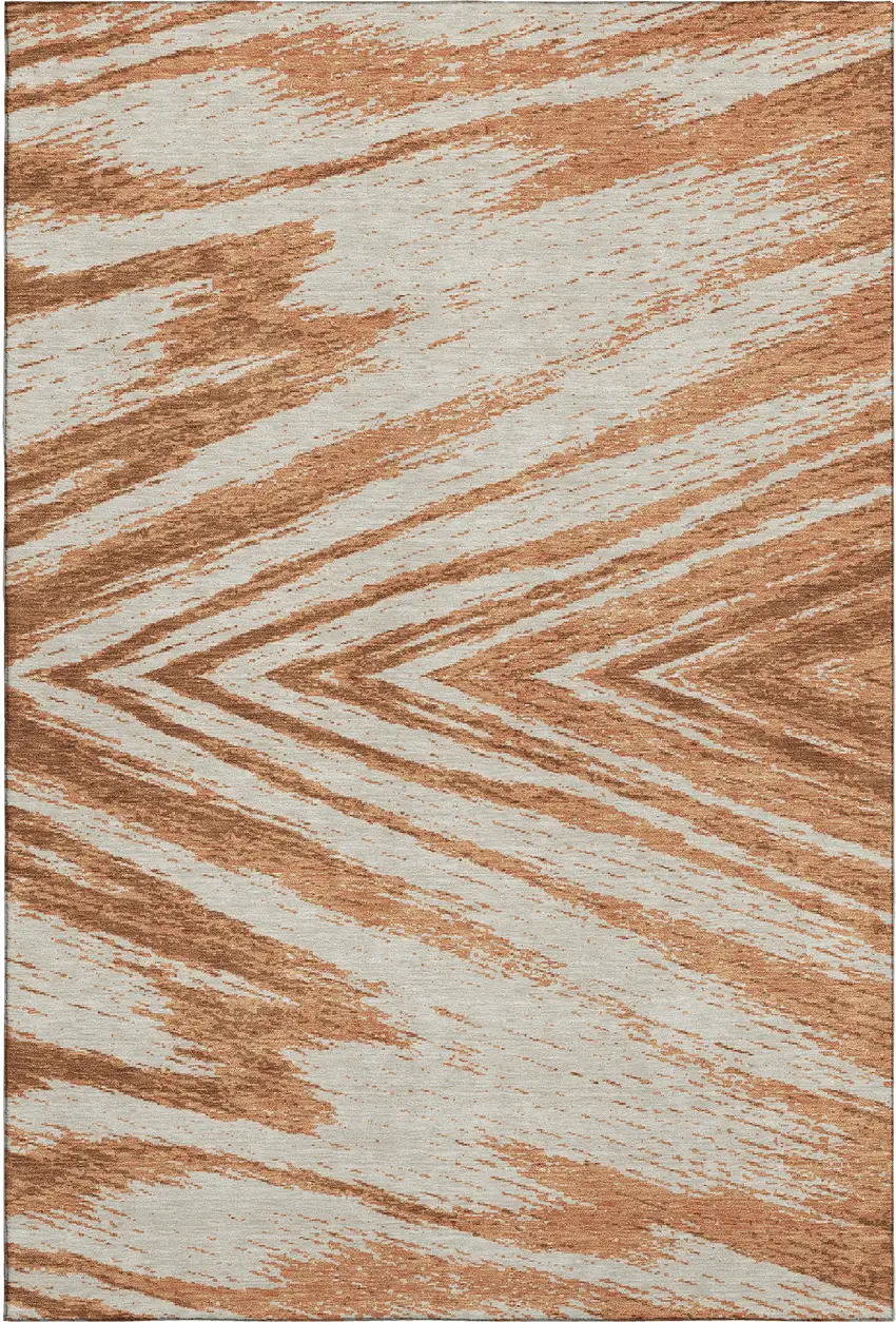 Rust And Beige Abstract Washable Area Rug With UV Protection Photo 6