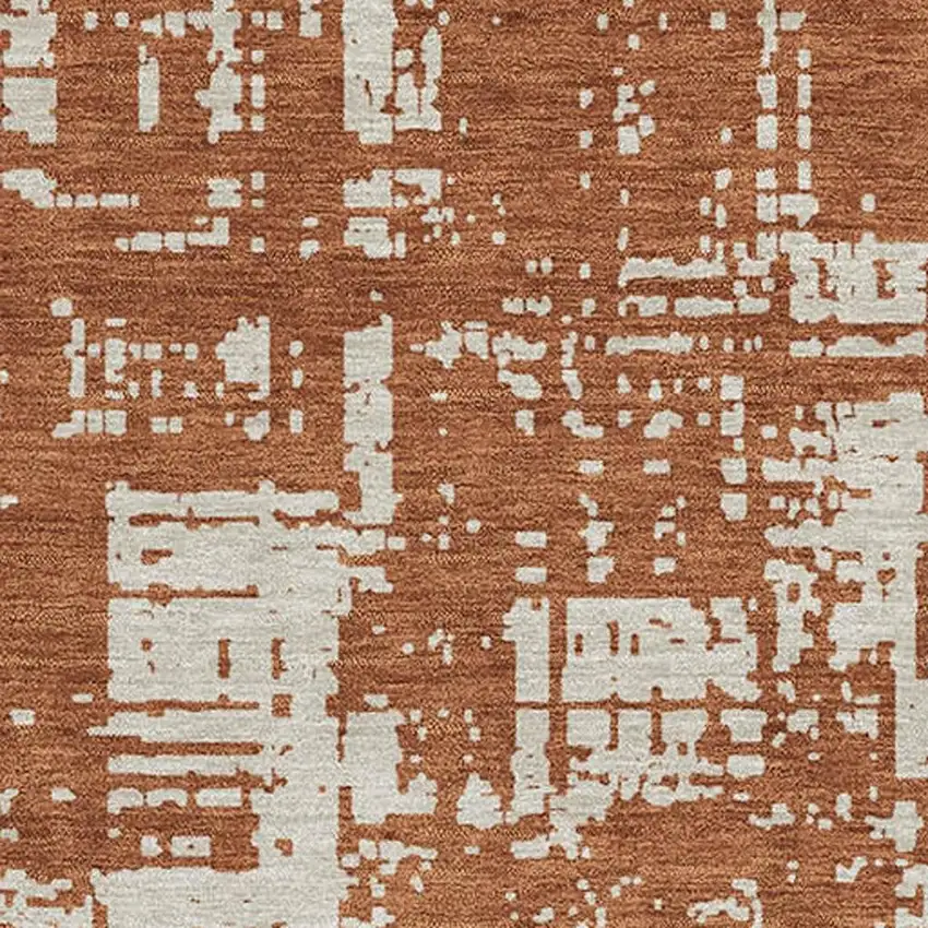 Rust And Beige Abstract Washable Area Rug With UV Protection Photo 3