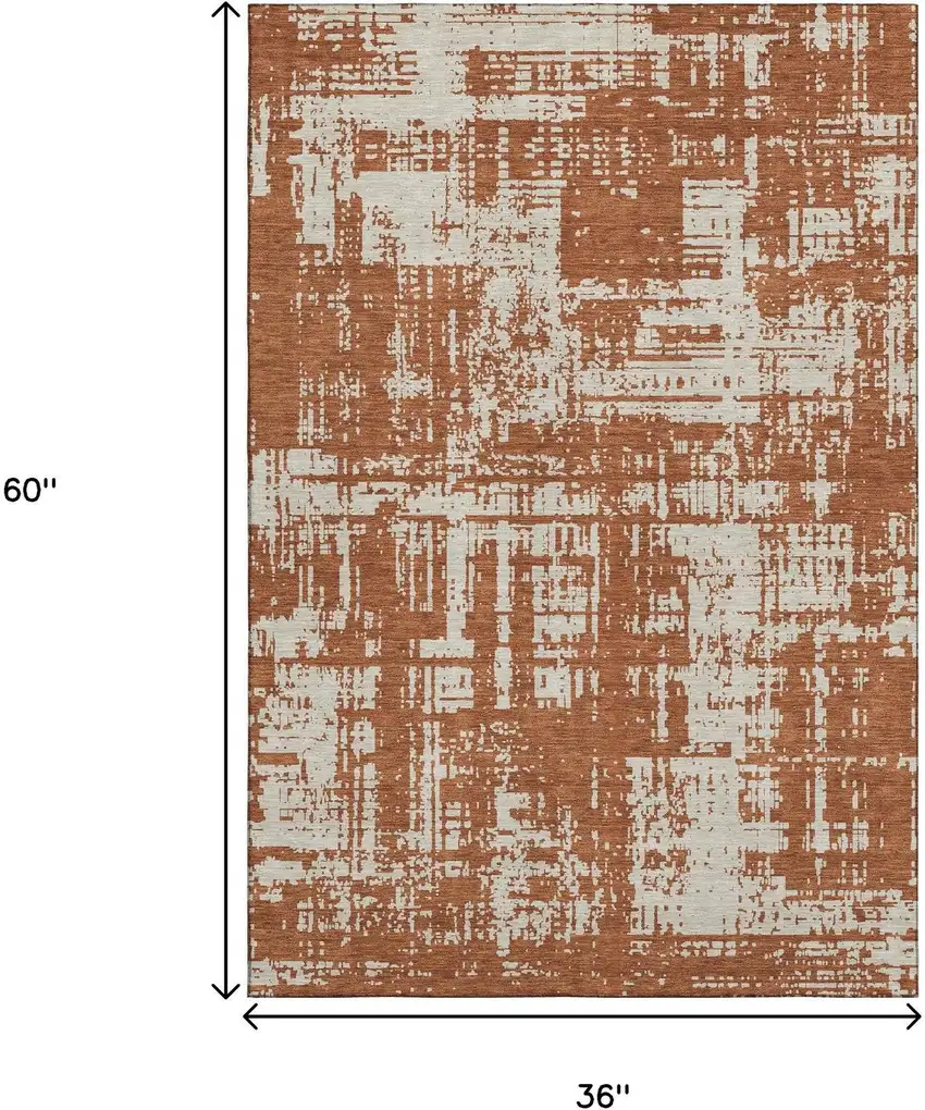 Rust And Beige Abstract Washable Area Rug With UV Protection Photo 3