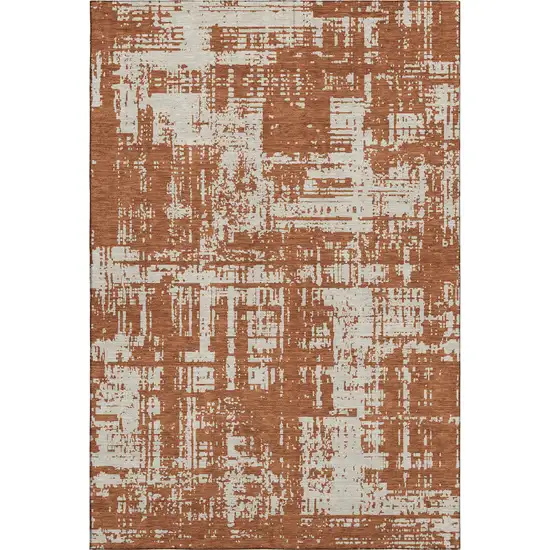 Rust And Beige Abstract Washable Area Rug With UV Protection Photo 1