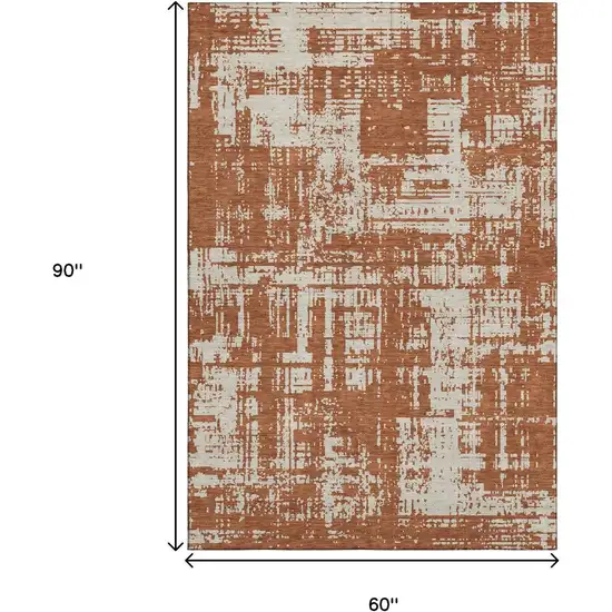 Rust And Beige Abstract Washable Area Rug With UV Protection Photo 8