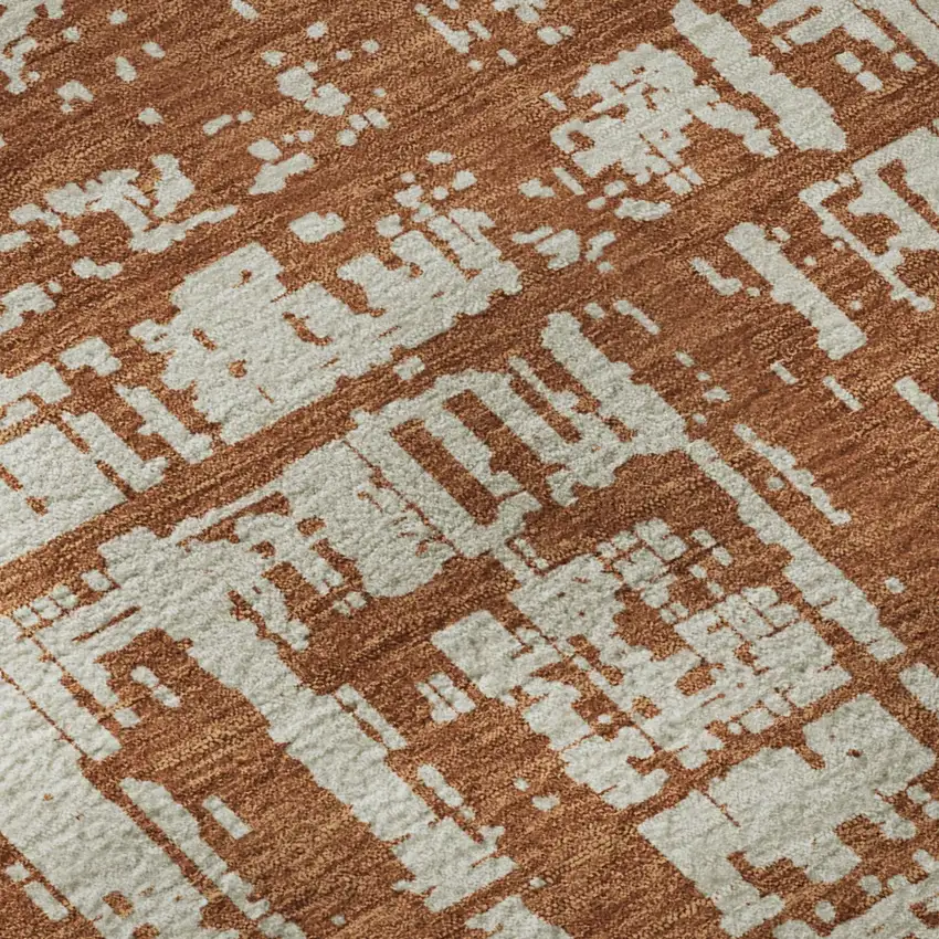 Rust And Beige Abstract Washable Area Rug With UV Protection Photo 7