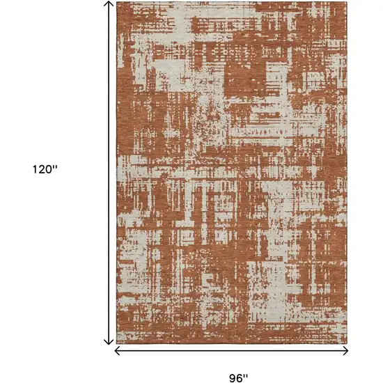 Rust And Beige Abstract Washable Area Rug With UV Protection Photo 8