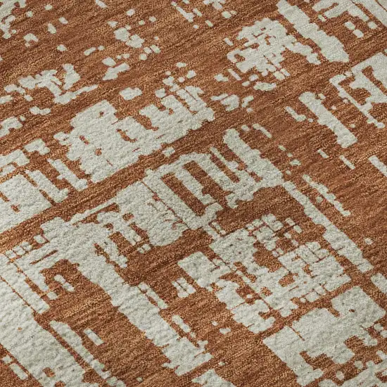 Rust And Beige Abstract Washable Area Rug With UV Protection Photo 7