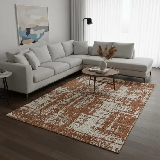 Rust And Beige Abstract Washable Area Rug With UV Protection Photo 2
