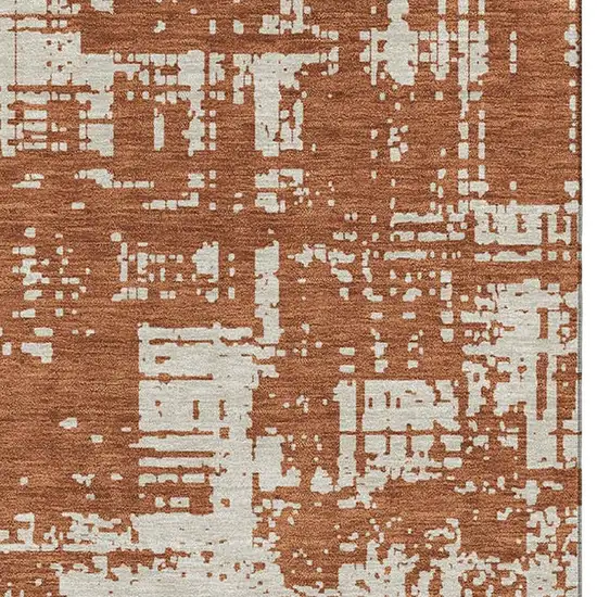 Rust And Beige Abstract Washable Area Rug With UV Protection Photo 4