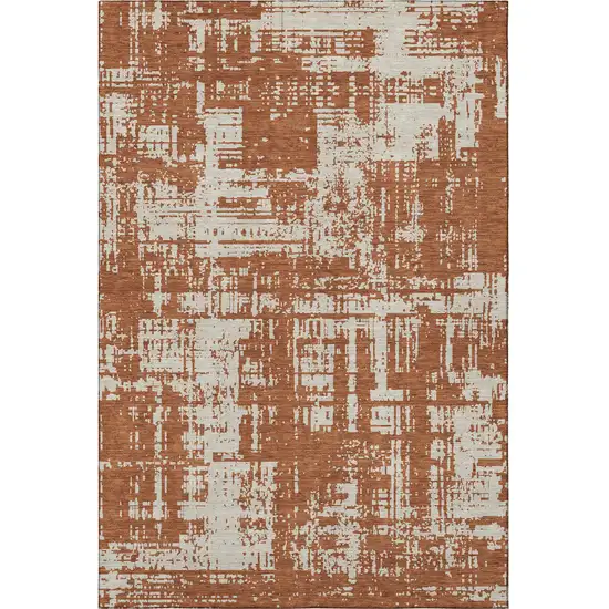 Rust And Beige Abstract Washable Area Rug With UV Protection Photo 4