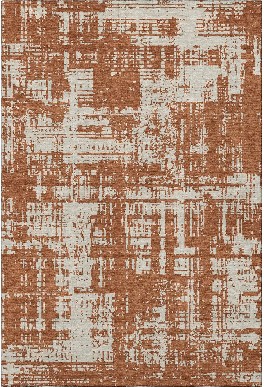 Rust And Beige Abstract Washable Area Rug With UV Protection Photo 4