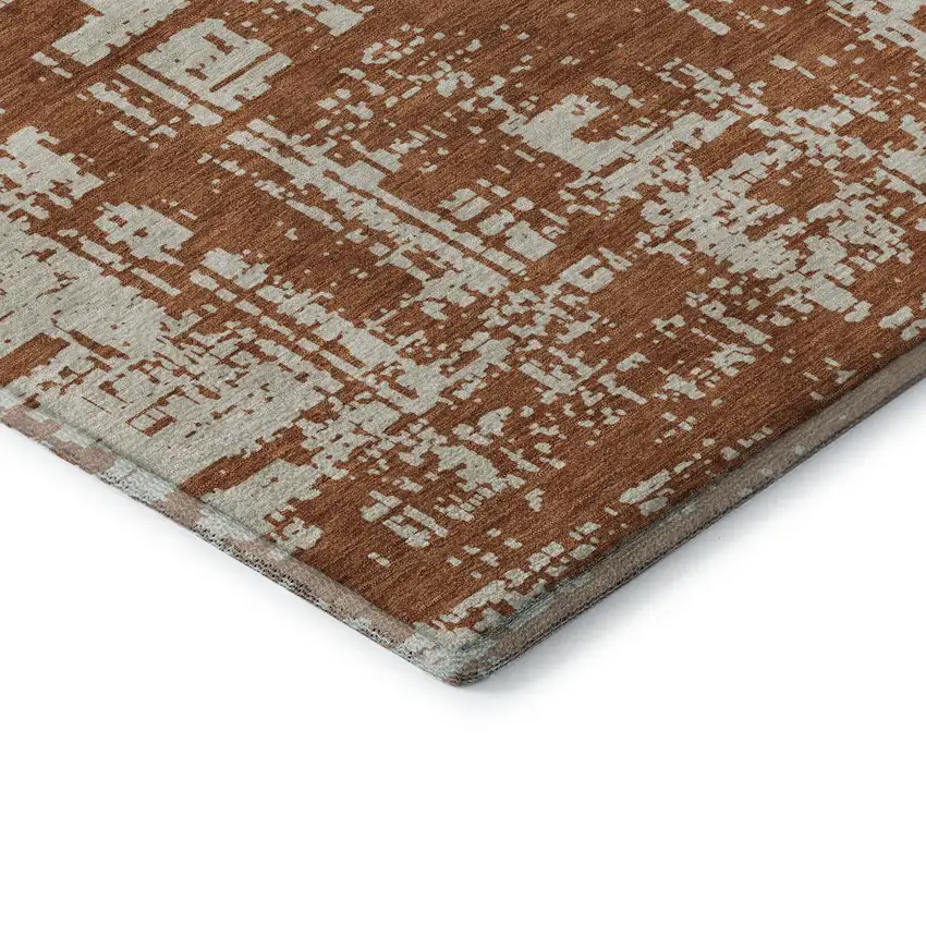 Rust And Beige Abstract Washable Area Rug With UV Protection Photo 8