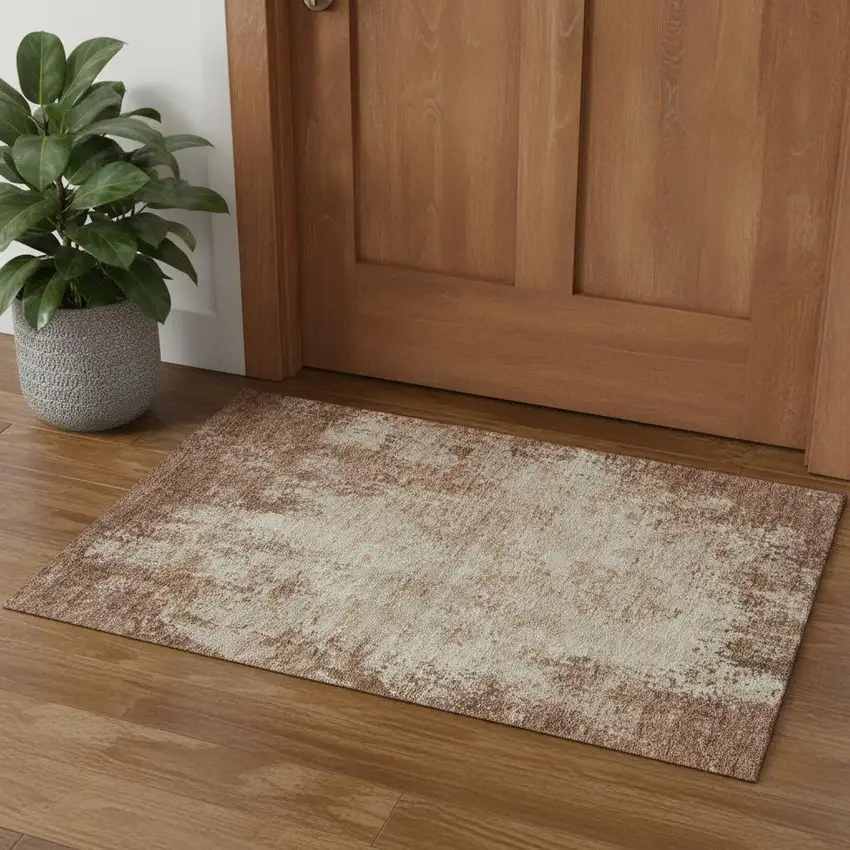 Rust And Beige Abstract Washable Area Rug With UV Protection Photo 1