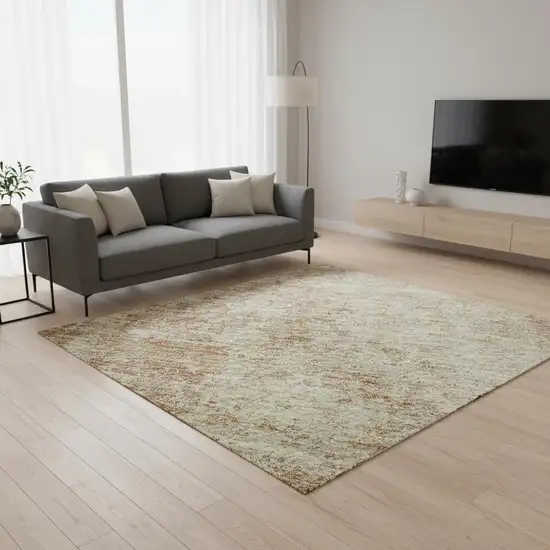 Rust And Beige Abstract Washable Area Rug With UV Protection Photo 2