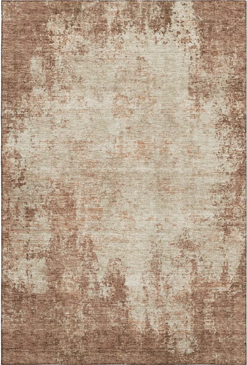 Rust And Beige Abstract Washable Area Rug With UV Protection Photo 4