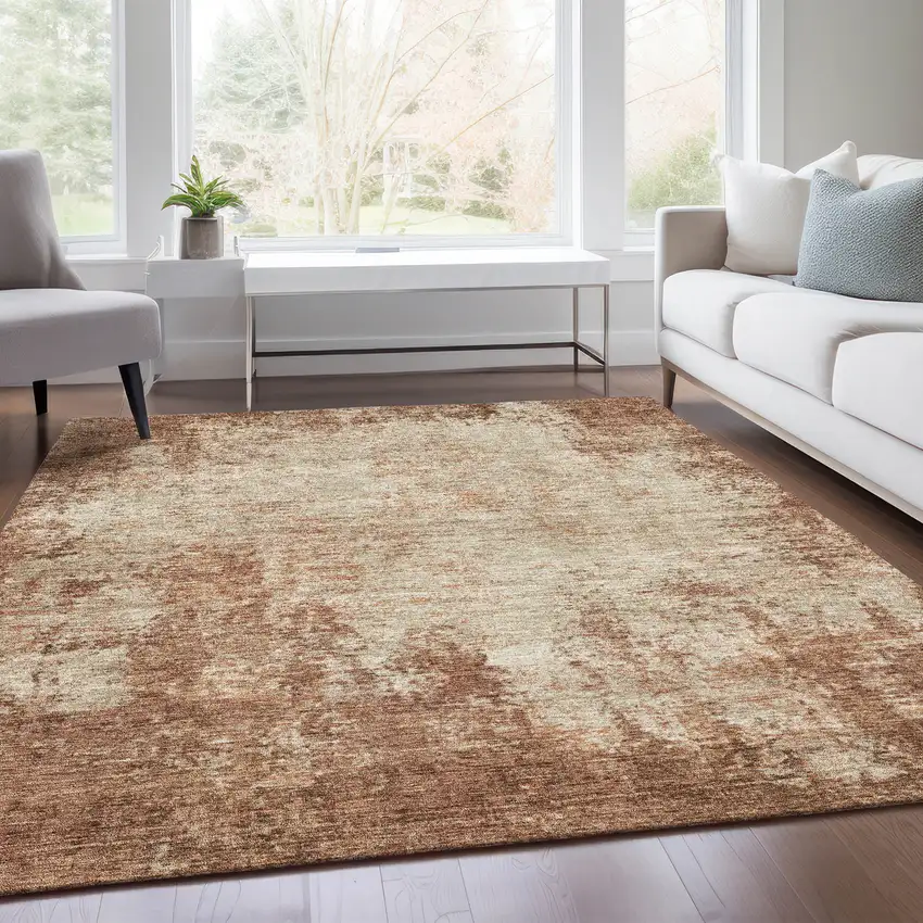 Rust And Beige Abstract Washable Area Rug With UV Protection Photo 3