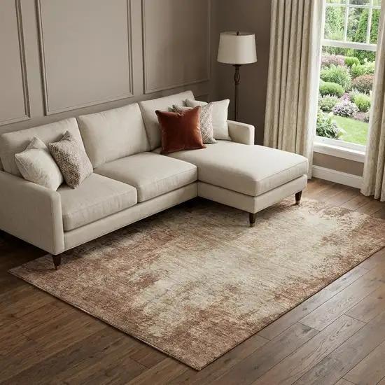 Rust And Beige Abstract Washable Area Rug With UV Protection Photo 1