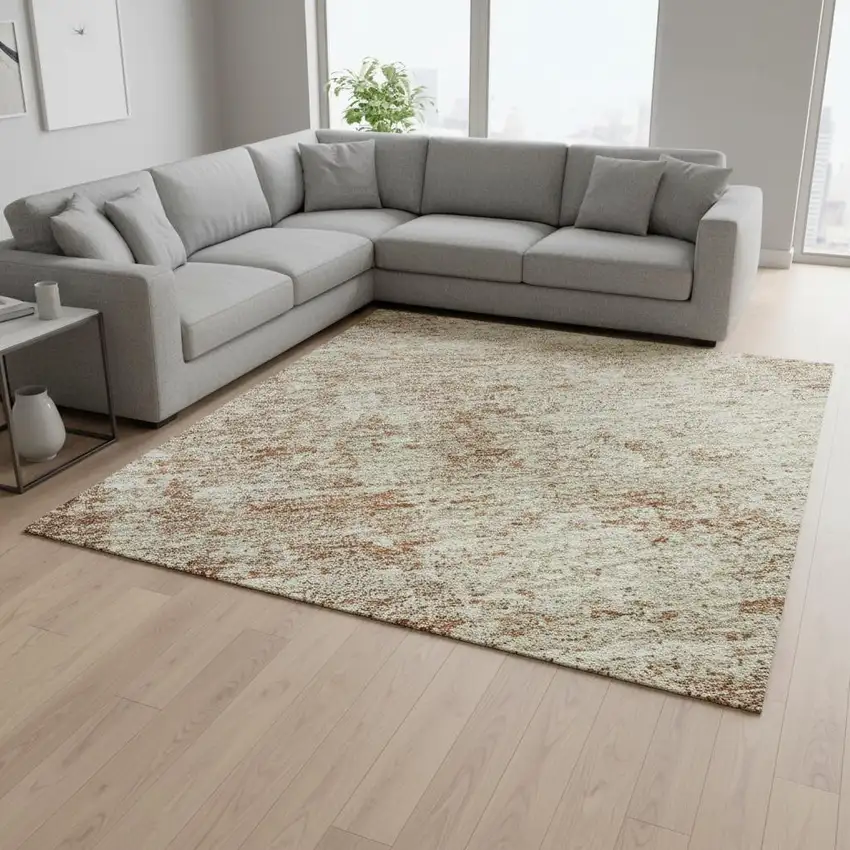 Rust And Beige Abstract Washable Area Rug With UV Protection Photo 2