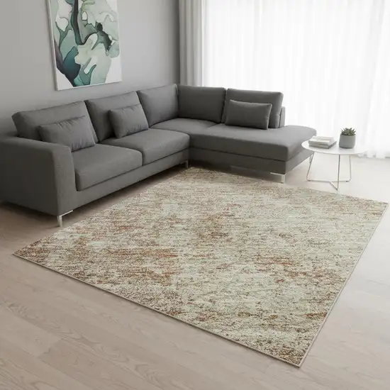Rust And Beige Abstract Washable Area Rug With UV Protection Photo 2
