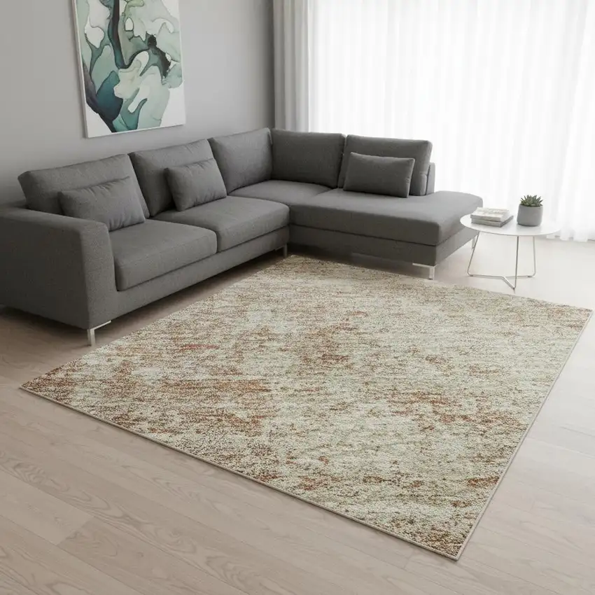 Rust And Beige Abstract Washable Area Rug With UV Protection Photo 2