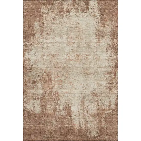 Rust And Beige Abstract Washable Area Rug With UV Protection Photo 4