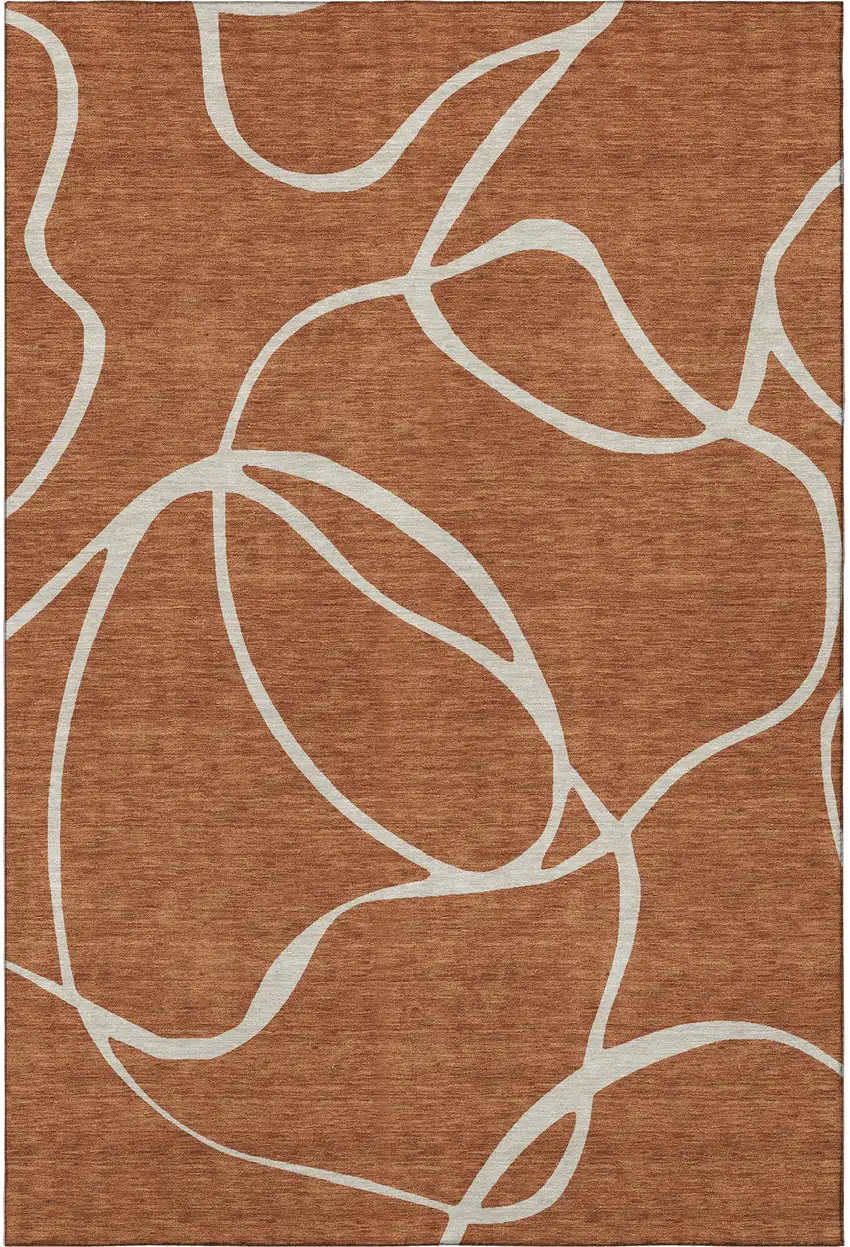 Rust And Beige Abstract Washable Area Rug With UV Protection Photo 2